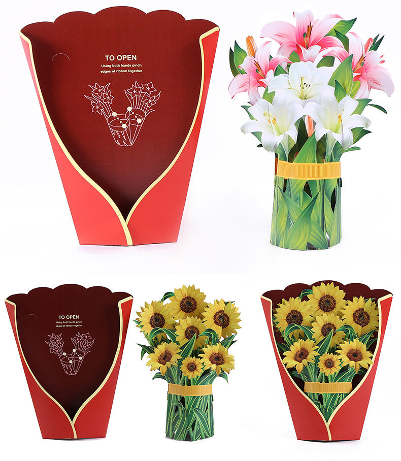 Colourful Lilies, Tulips, Sunflowers and Carnations Pop Up Card | Birthday | Wedding | Greeting Card | Valentines Card | Mothers Day Card