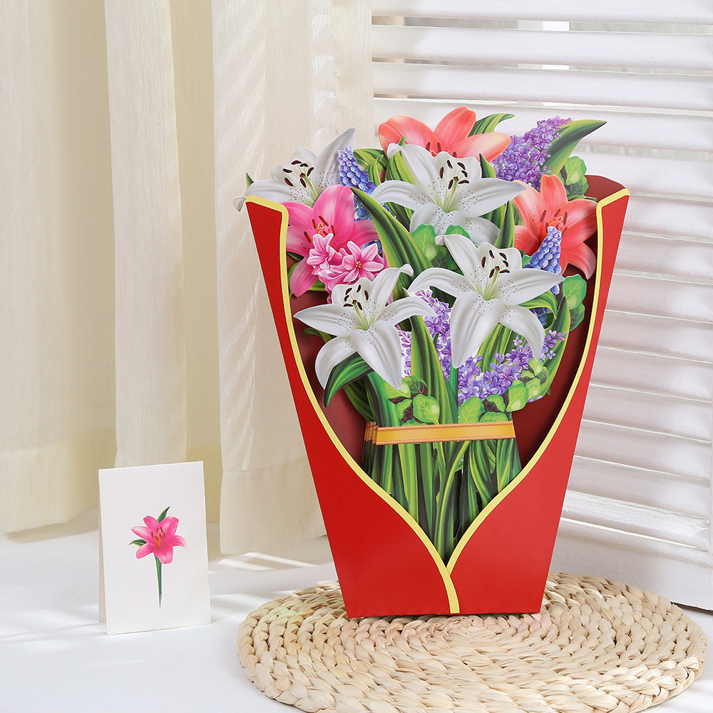 Colourful Lilies, Tulips, Sunflowers and Carnations Pop Up Card | Birthday | Wedding | Greeting Card | Valentines Card | Mothers Day Card