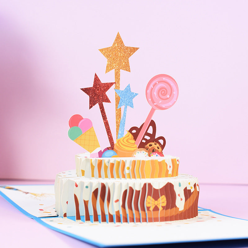 Blue Birthday Cake Pop Up Card