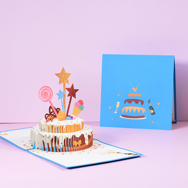 Blue Birthday Cake Pop Up Card