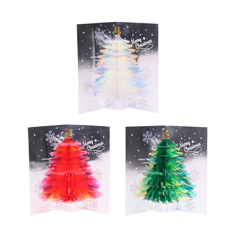 three variants of chrismtas pop up card - blue, green or red