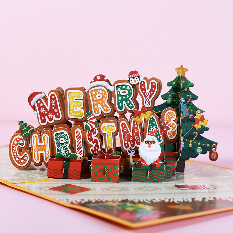 Merry Christmas Pop Up Card - Yellow - Q&T 3D Cards and Envelopes