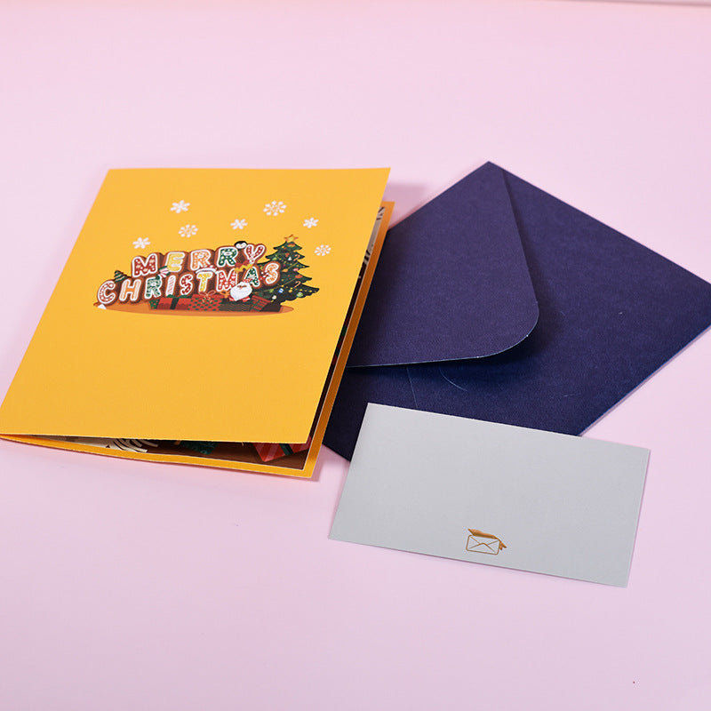 Merry Christmas Pop Up Card - Yellow - Q&T 3D Cards and Envelopes