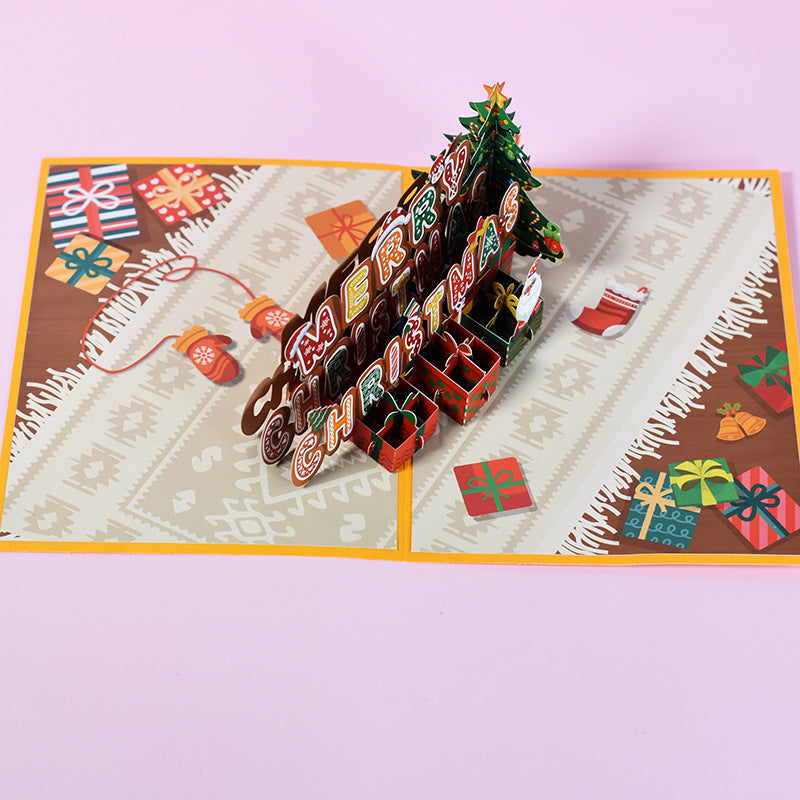 Merry Christmas Pop Up Card - Yellow - Q&T 3D Cards and Envelopes