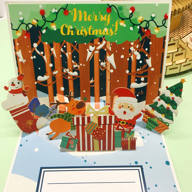 Christmas Card - Christmas Gifts in the Forrest Pop Up Card - Q&T 3D Cards and Envelopes