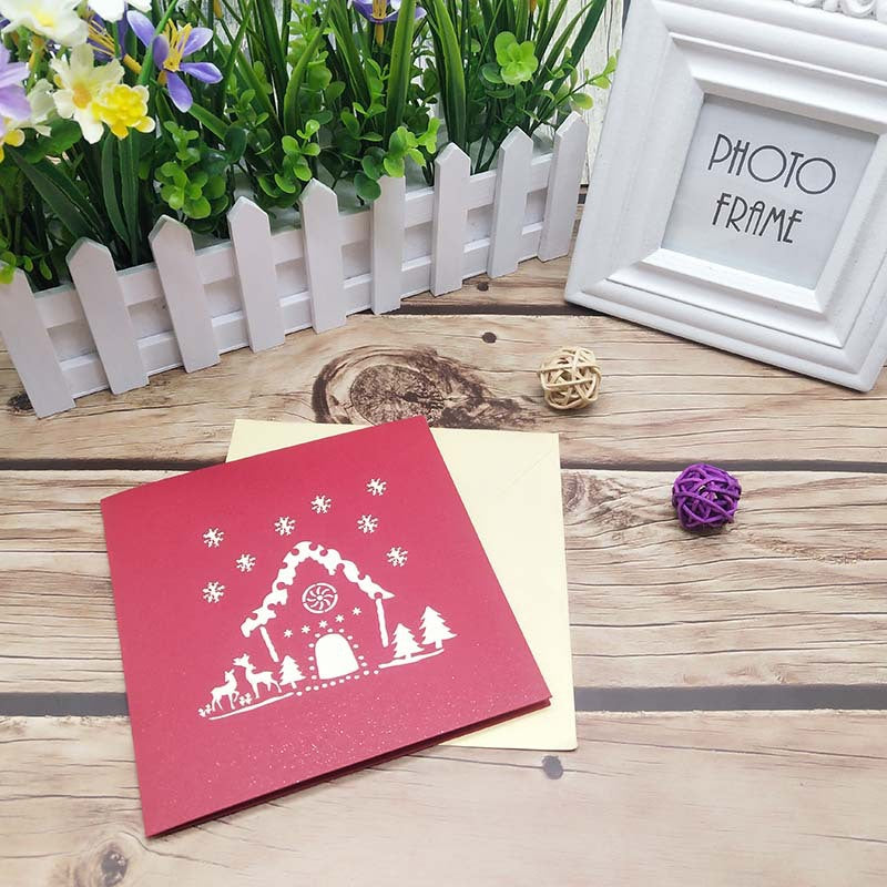Gingerbread Hut Christmas Pop Up Card - Q&T 3D Cards and Envelopes
