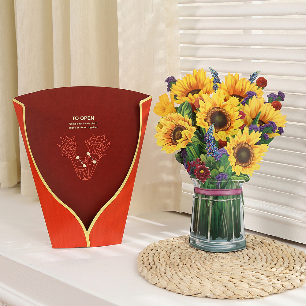 Colourful Lilies, Tulips, Sunflowers and Carnations Pop Up Card | Birthday | Wedding | Greeting Card | Valentines Card | Mothers Day Card