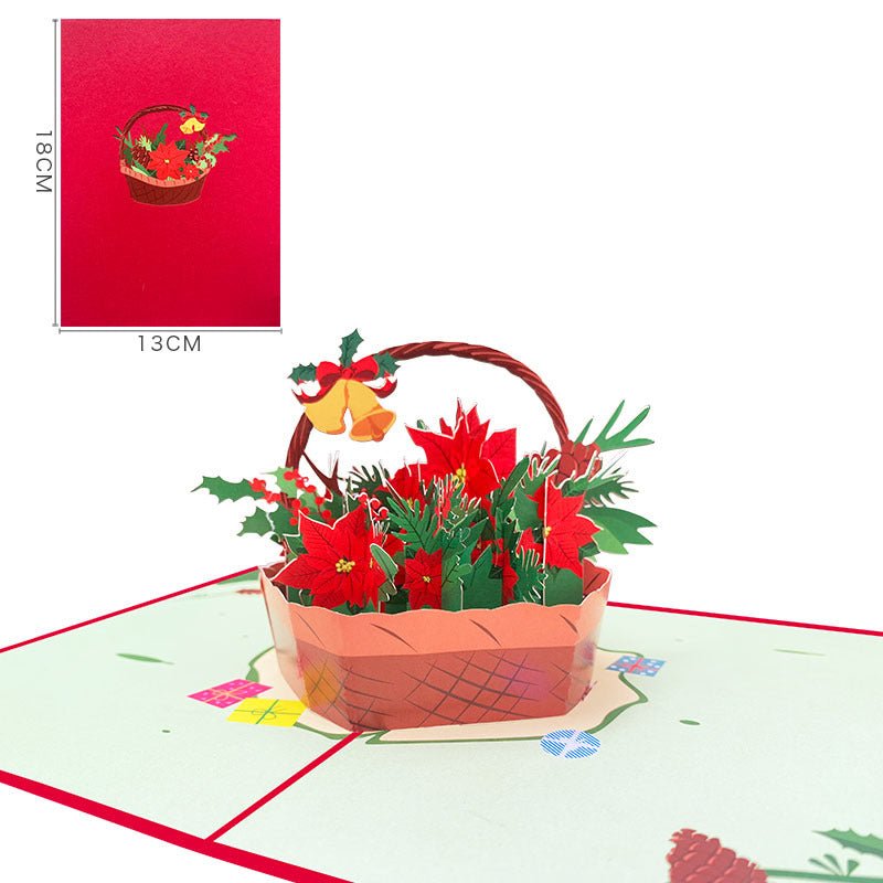 Christmas Flowers Basket Pop Up Card - Q&T 3D Cards and Envelopes