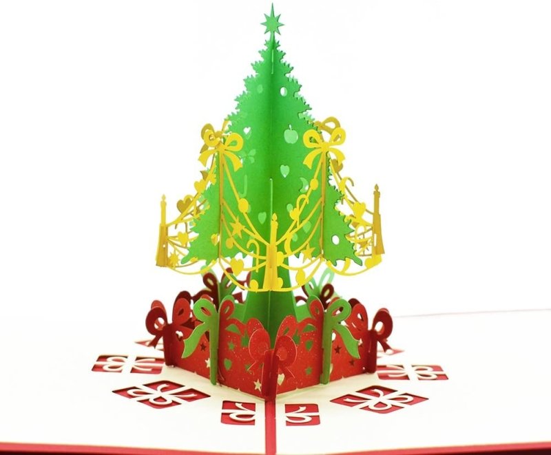 Green Christmas Tree Pop Up Card - Q&T 3D Cards and Envelopes