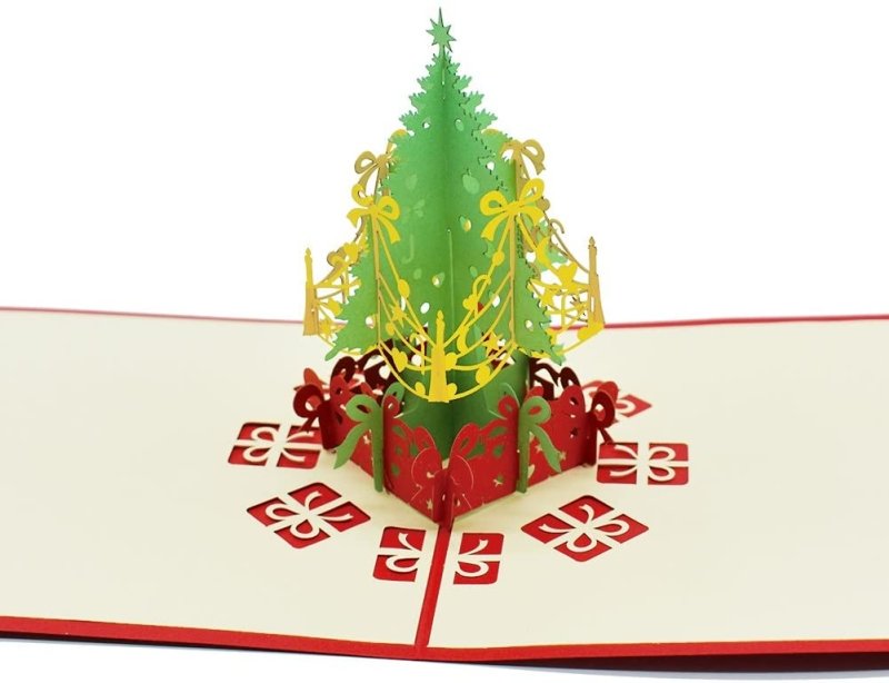 Green Christmas Tree Pop Up Card - Q&T 3D Cards and Envelopes