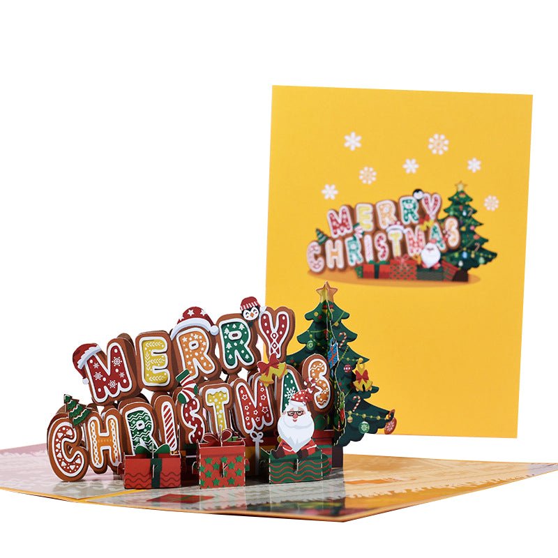 Merry Christmas Pop Up Card - Yellow - Q&T 3D Cards and Envelopes