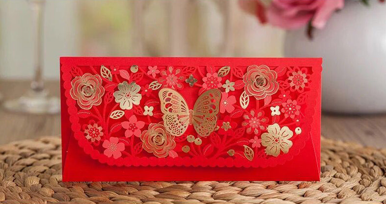 Red Money Envelope - Floral Theme - Q&T 3D Cards and Envelopes