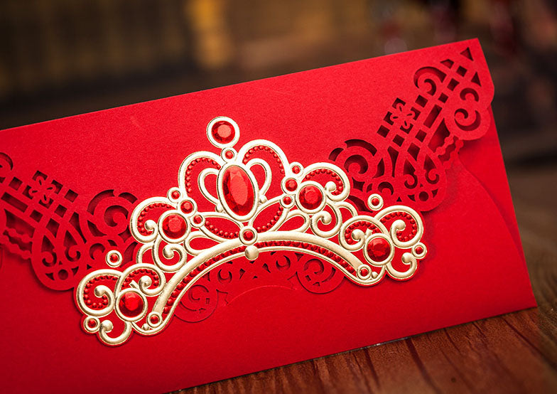 Red Money Envelope with Golden Diadem | Wedding Gift, Birthday Present | Money Wallet