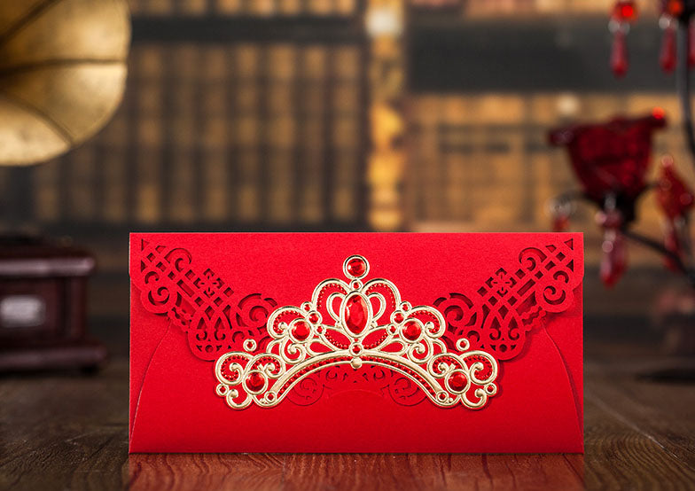 Red Money Envelope with Golden Diadem | Wedding Gift, Birthday Present | Money Wallet