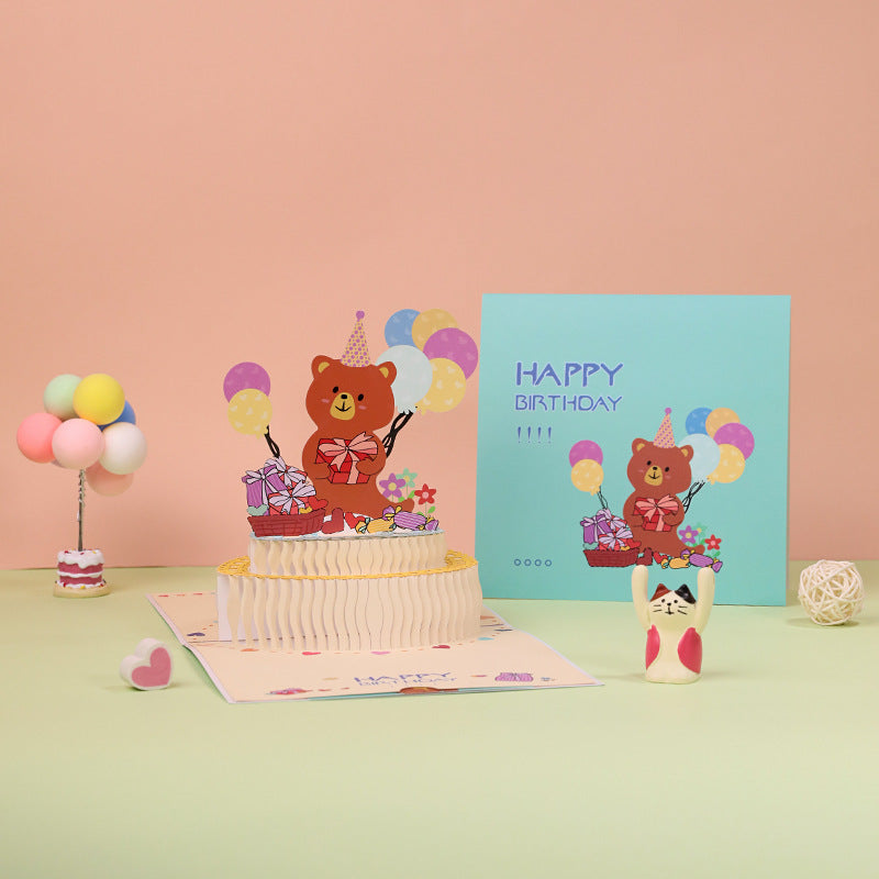 Teddy On a Cake | Teddy and Balloons | Pop Up Card | 2 Styles