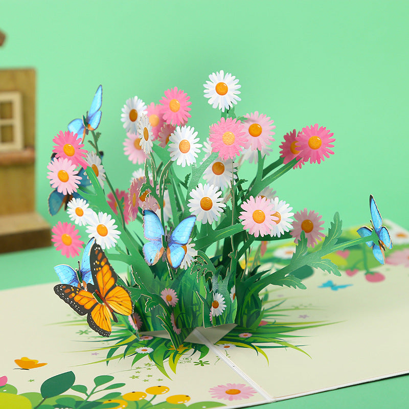 Daisy Flower and Butterflies Pop Up Card | 3D Card | Birthday Gift | Wedding | Valentines Day | Mothers Day Car