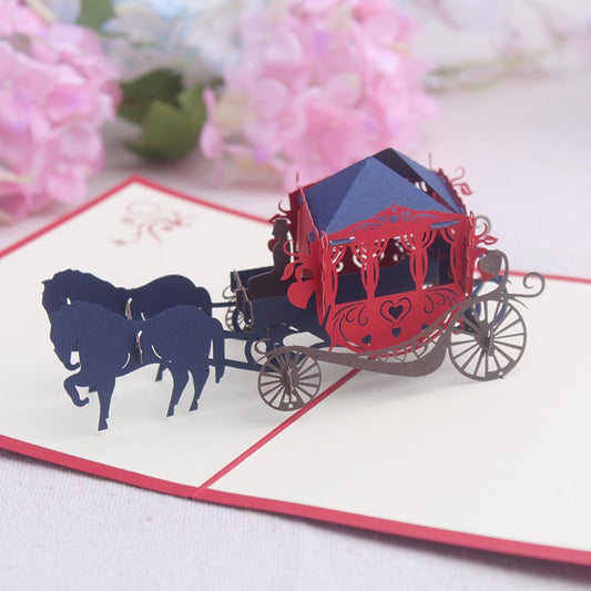 Romantic Horse Drawn Carriage Pop Up Card | Valentines Day | Wedding Gift | 3D Card | Greeting Card