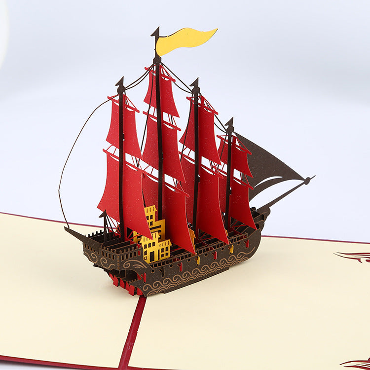 Sailing Ship Pop Up Card - 2 Styles | 3D Card | Blue or Red Ship