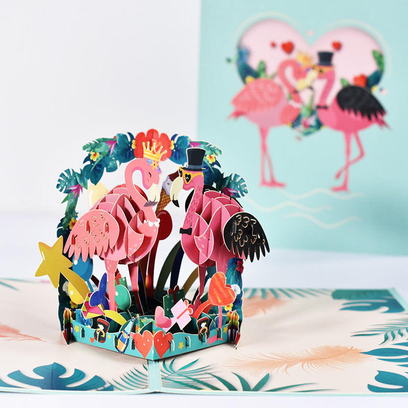 Wedding Pop Up Card | 3D Card with Flamingos