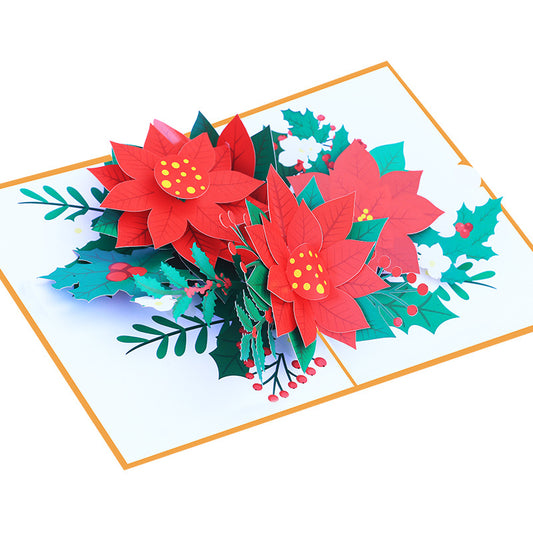 Christmas Poinsettia Flowers Pop Up Card