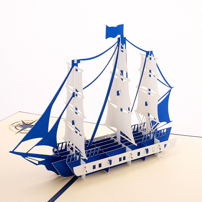 Sailing Ship Pop Up Card - 2 Styles | 3D Card | Blue or Red Ship