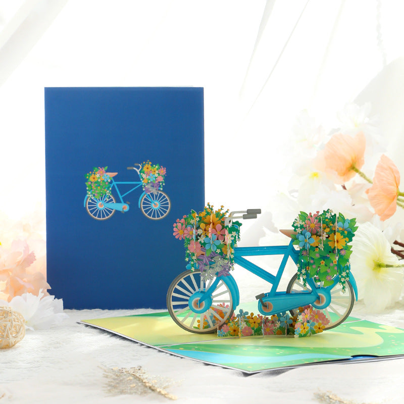 Bike and Flowers Pop Up Card in Blue | 3D Card | Birthday | Wedding | Anniversary | Mothers Day | Greeting Card