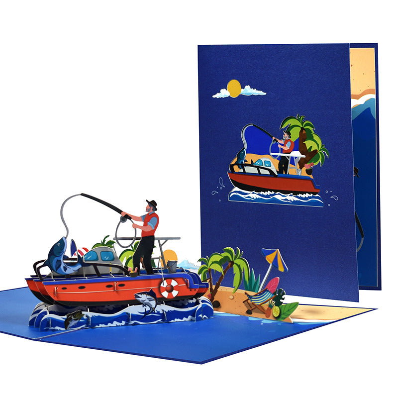 Go Fishing Pop Up Card | 3D Card | Boat | Hobby | Gift | Greeting Card | Birthday