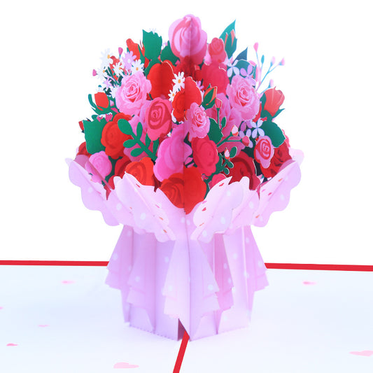 Pink and Red Roses Bouquet Pop Up Card | Valentines Day | Wedding | Birthday | Mothers Day | Anniversary | 3D Card | Greeting Card | 2 Typ