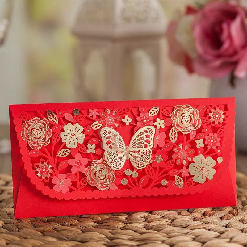 Red Money Envelope - Floral Theme - Q&T 3D Cards and Envelopes