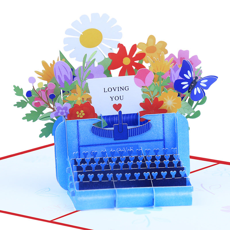 Flower Bouquet in Typewriter Pop Up Card