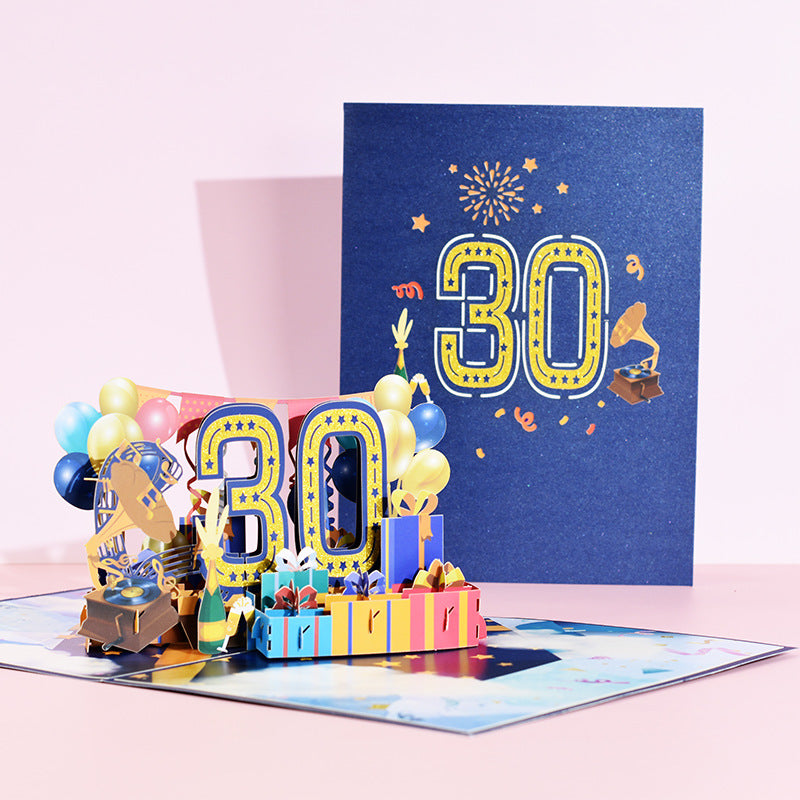 Birthday Pop Up Card | Round Age Birthday | 3D Card | 21st | 30th | 40th | 50th | 60th | 70th | 80th