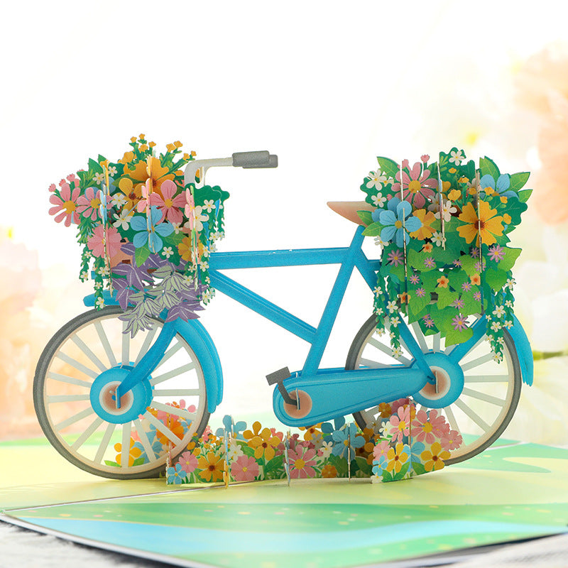 Bike and Flowers Pop Up Card in Blue | 3D Card | Birthday | Wedding | Anniversary | Mothers Day | Greeting Card