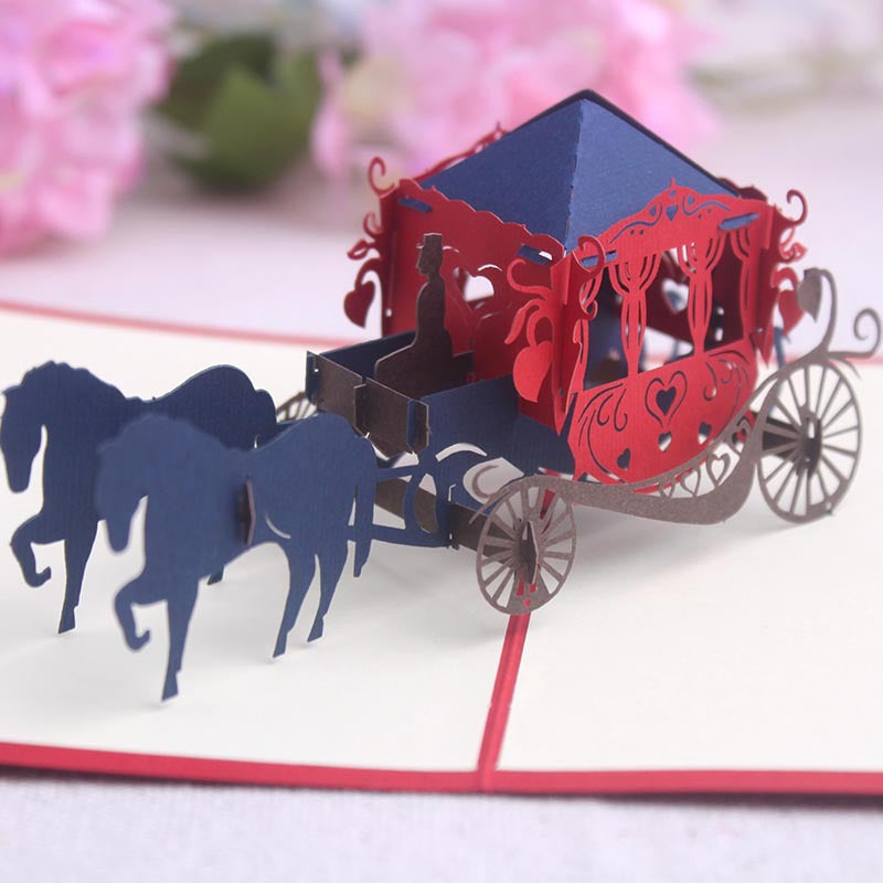 Romantic Horse Drawn Carriage Pop Up Card | Valentines Day | Wedding Gift | 3D Card | Greeting Card