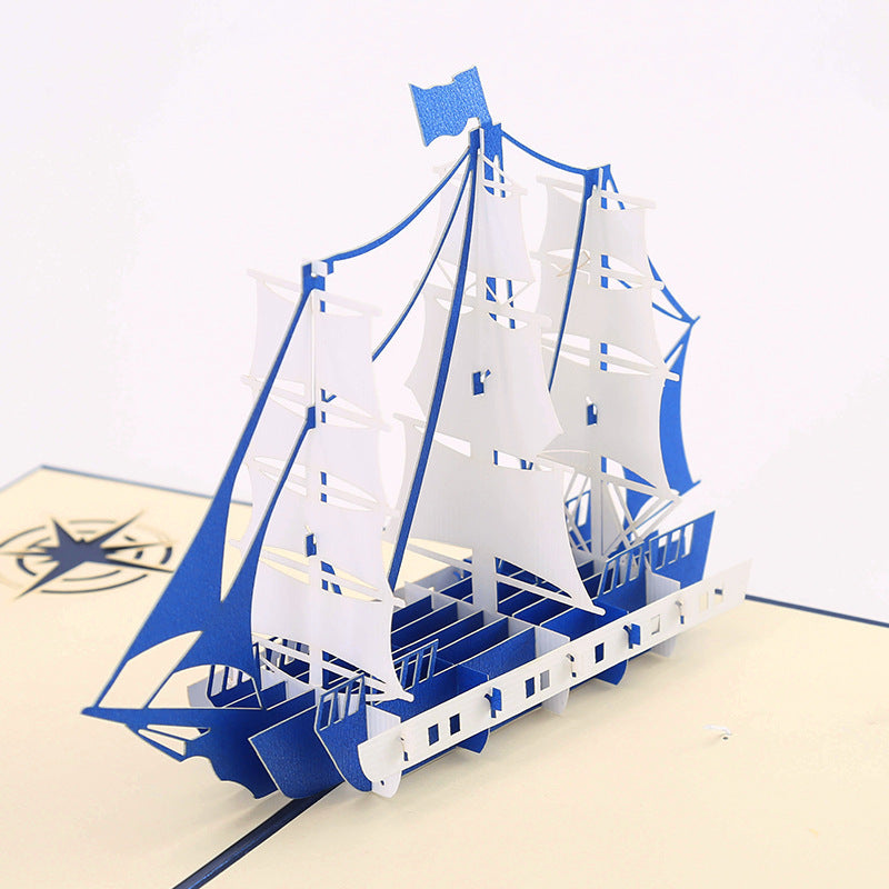 Sailing Ship Pop Up Card - 2 Styles | 3D Card | Blue or Red Ship