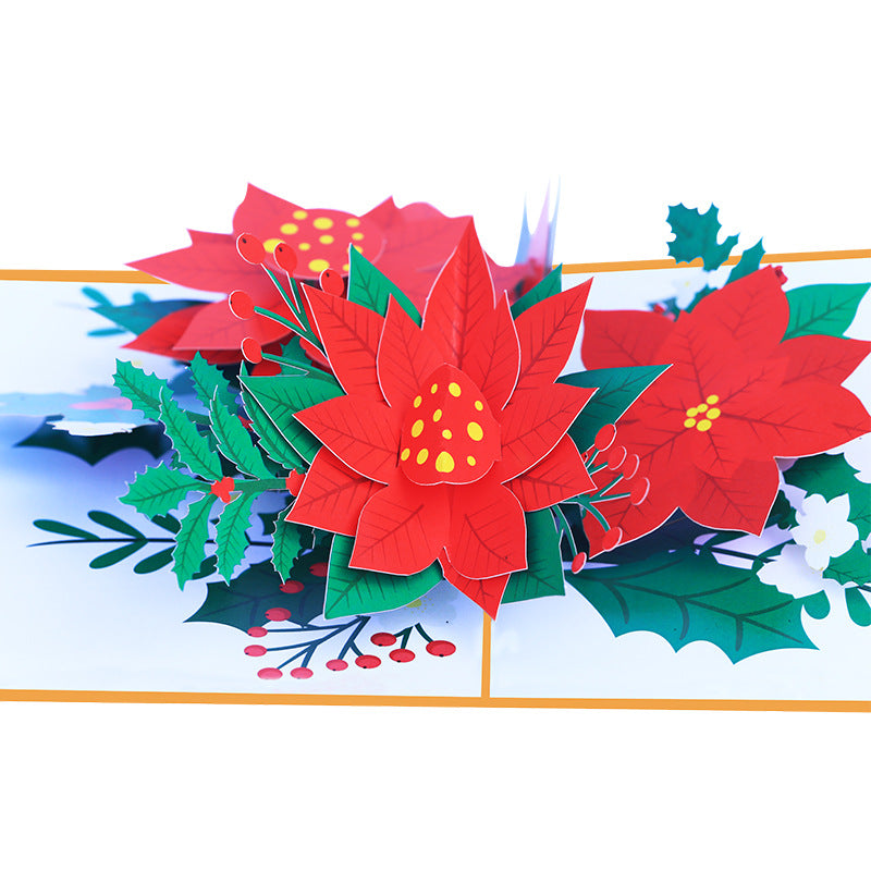 Christmas Poinsettia Flowers Pop Up Card