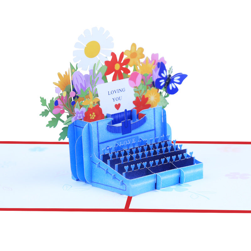 Flower Bouquet in Typewriter Pop Up Card