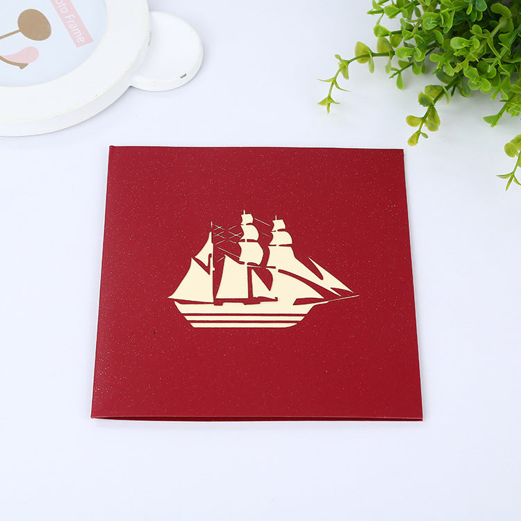 Sailing Ship Pop Up Card - 2 Styles | 3D Card | Blue or Red Ship