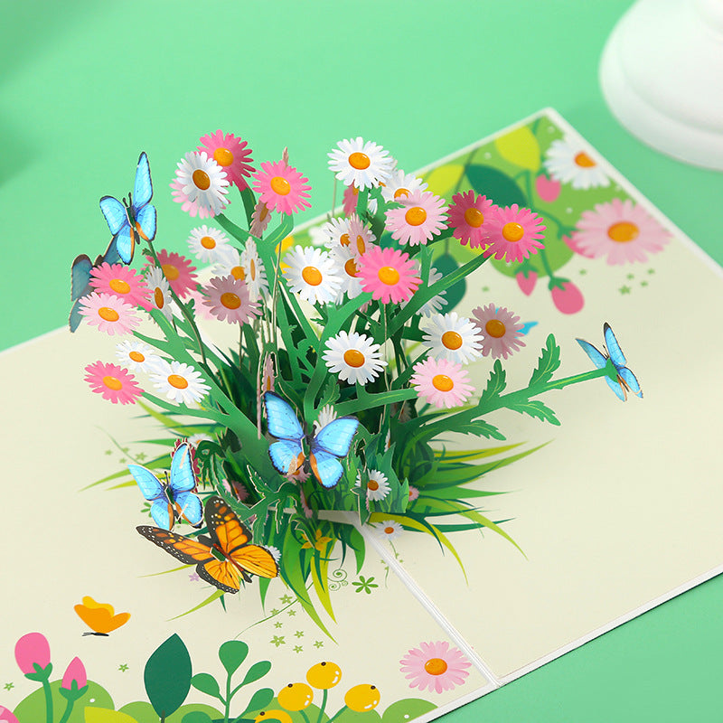 Daisy Flower and Butterflies Pop Up Card | 3D Card | Birthday Gift | Wedding | Valentines Day | Mothers Day Car