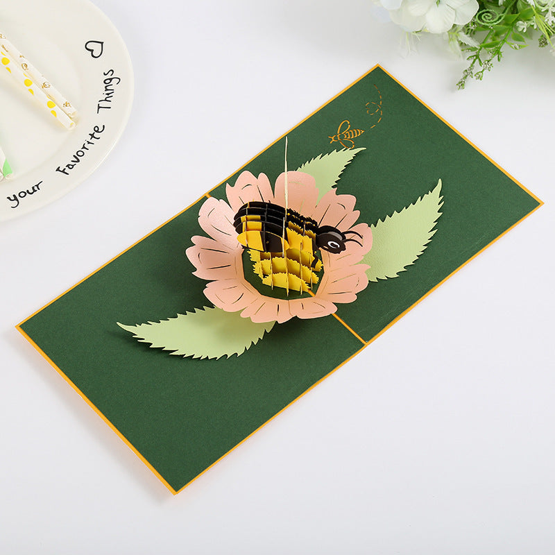 Honey Bee on Flower Pop Up Card - Q&T 3D Cards and Envelopes