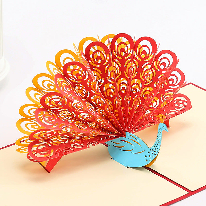 White or Colourful Peacock Pop Up Card | Birthday | Greeting Card | 3D Card