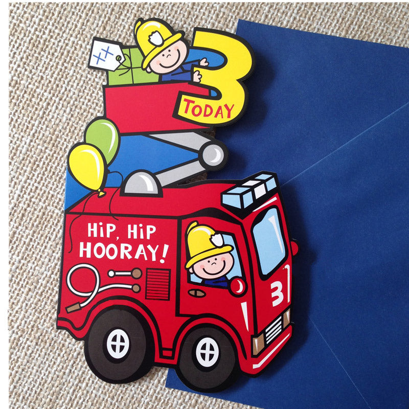 3rd Birthday Card - Fire Engine - Q&T 3D Cards and Envelopes