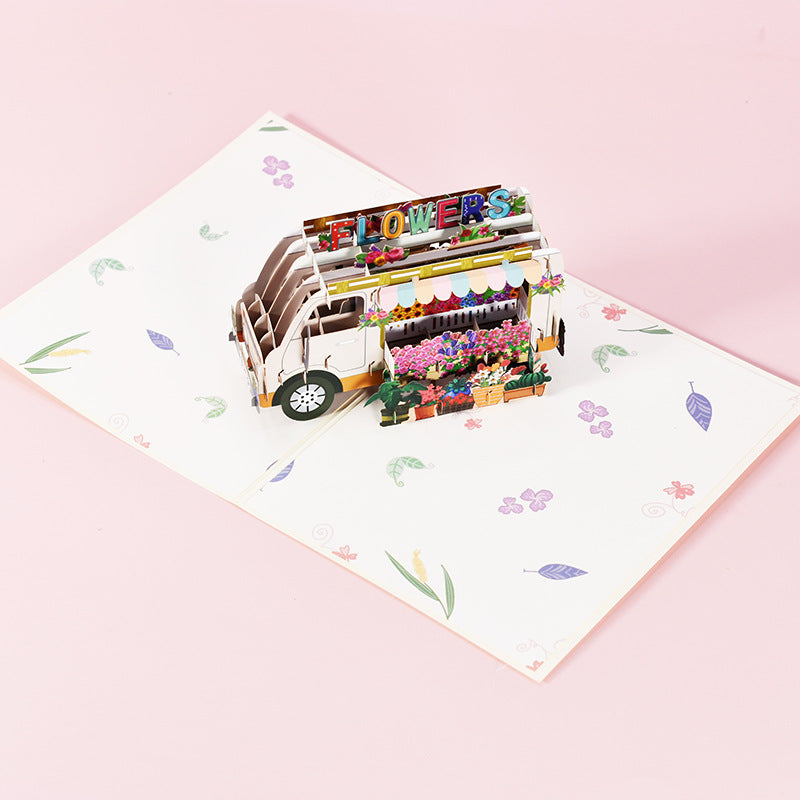 Flower Van Pop Up Card | Unusual Gift for Birthday, Mother's Day or Wedding