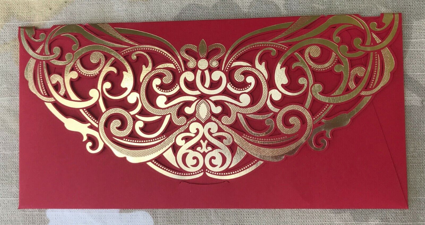 Red and Gold Flowers Decorative Money Envelope, Gift Envelope, Wedding, Birthday, Lunar New Year | Money Wallet