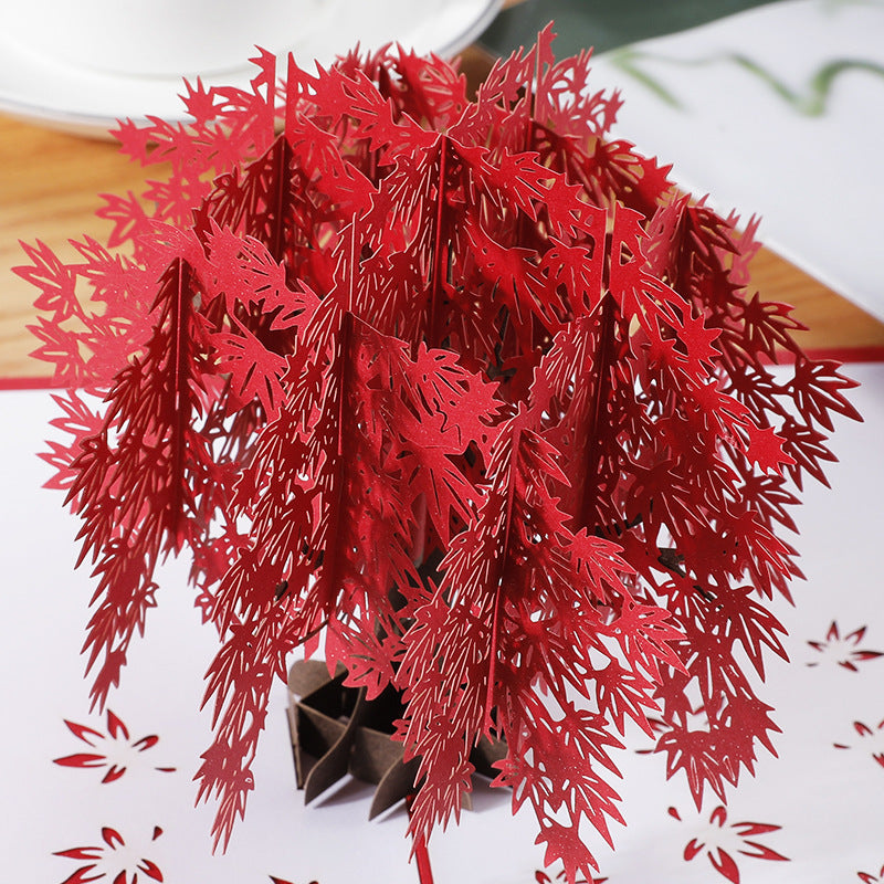 Red Maple Tree Pop Up Card - Q&T 3D Cards and Envelopes