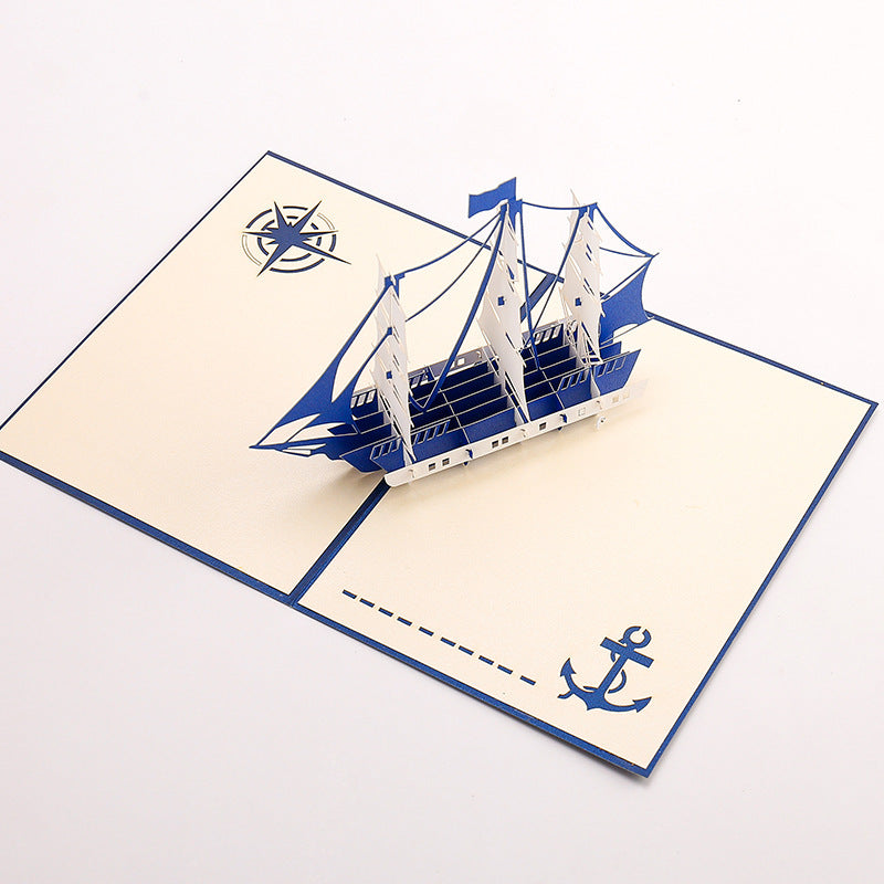 Sailing Ship Pop Up Card - 2 Styles | 3D Card | Blue or Red Ship