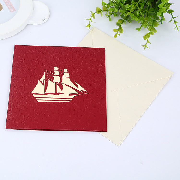 Sailing Ship Pop Up Card - 2 Styles | 3D Card | Blue or Red Ship