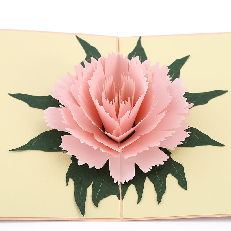 Pink Carnation Flowers Pop Up Card | Birthday Card