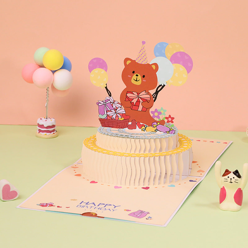 Teddy On a Cake | Teddy and Balloons | Pop Up Card | 2 Styles