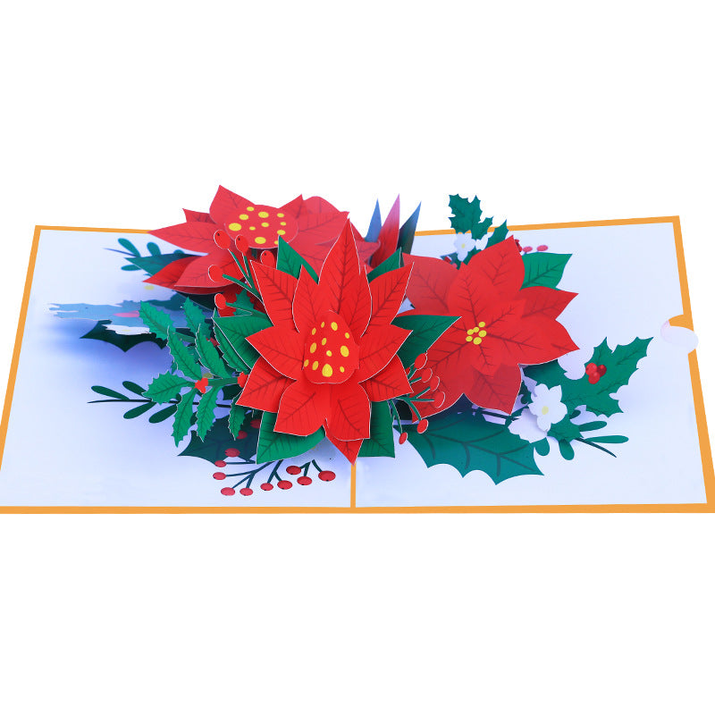 Christmas Poinsettia Flowers Pop Up Card