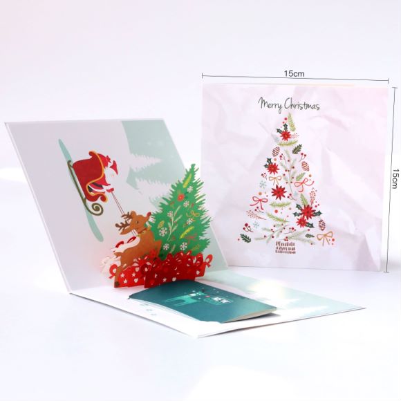 Colourful Santa in Sleigh Christmas Pop Up Card